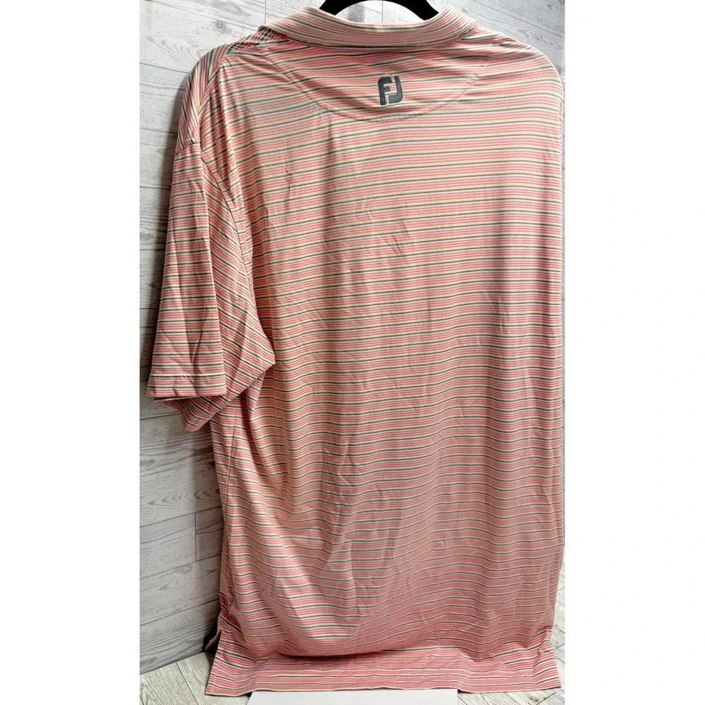 FootJoy Polo‎ Shirt Mens LARGE Pink Grey White Striped Performance Golf Stretch